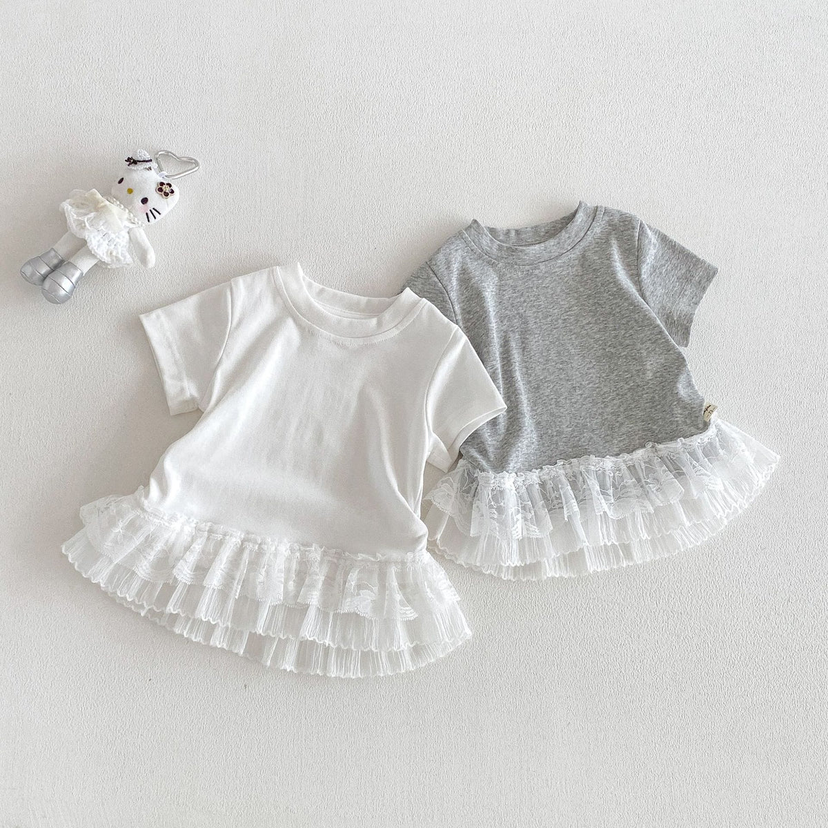Tiered Lace Hem Ribbed T-shirt 裾フリルレース 半袖Tシャツ【mh0012702】 angou 半袖Tシャツ