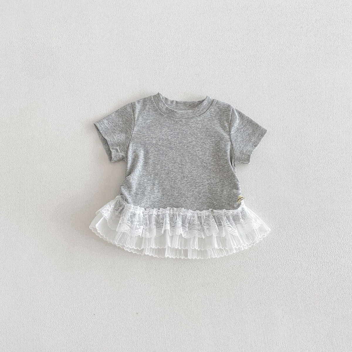 Tiered Lace Hem Ribbed T-shirt 裾フリルレース 半袖Tシャツ【mh0012702】 Gray / 73cm angou 半袖Tシャツ