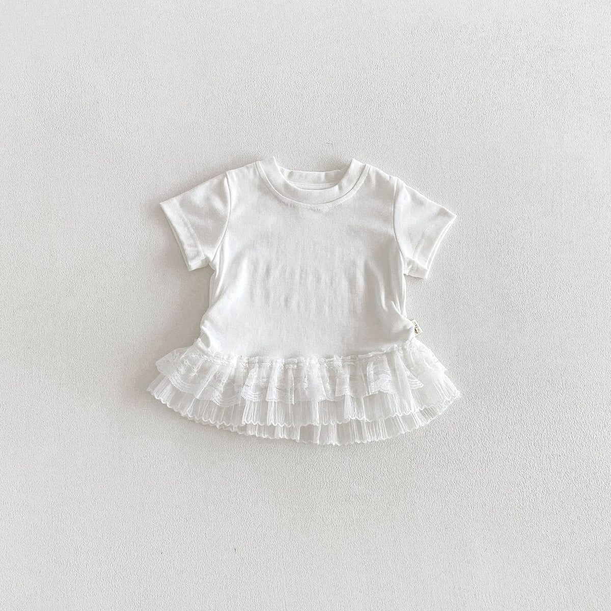 Tiered Lace Hem Ribbed T-shirt 裾フリルレース 半袖Tシャツ【mh0012702】 White / 73cm angou 半袖Tシャツ