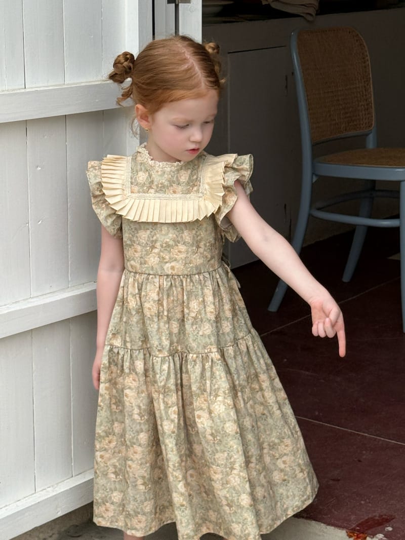 Tiered Pleated Ruffle Floral Dress 花柄 コットン フレンチスリーブワンピース【mh0012808】 Chengle 半袖ワンピース