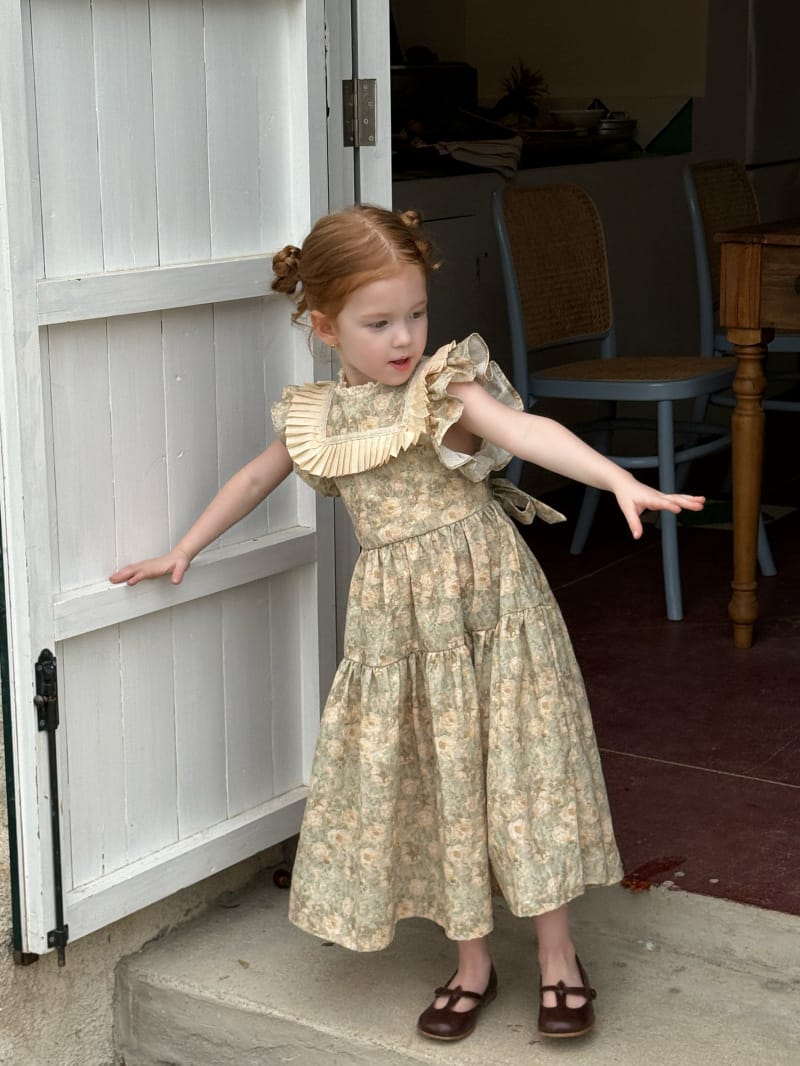 Tiered Pleated Ruffle Floral Dress 花柄 コットン フレンチスリーブワンピース【mh0012808】 Chengle 半袖ワンピース