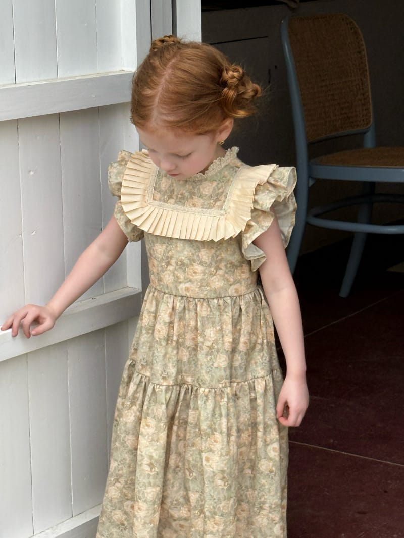 Tiered Pleated Ruffle Floral Dress 花柄 コットン フレンチスリーブワンピース【mh0012808】 Chengle 半袖ワンピース