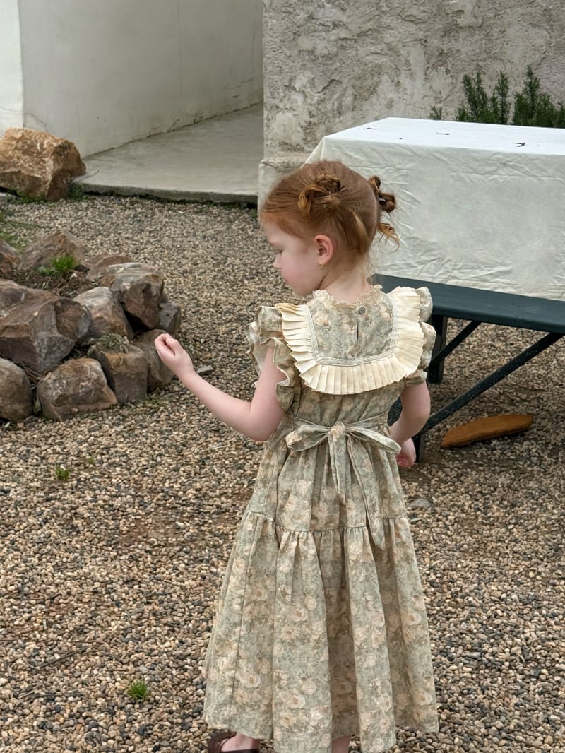 Tiered Pleated Ruffle Floral Dress 花柄 コットン フレンチスリーブワンピース【mh0012808】 Chengle 半袖ワンピース