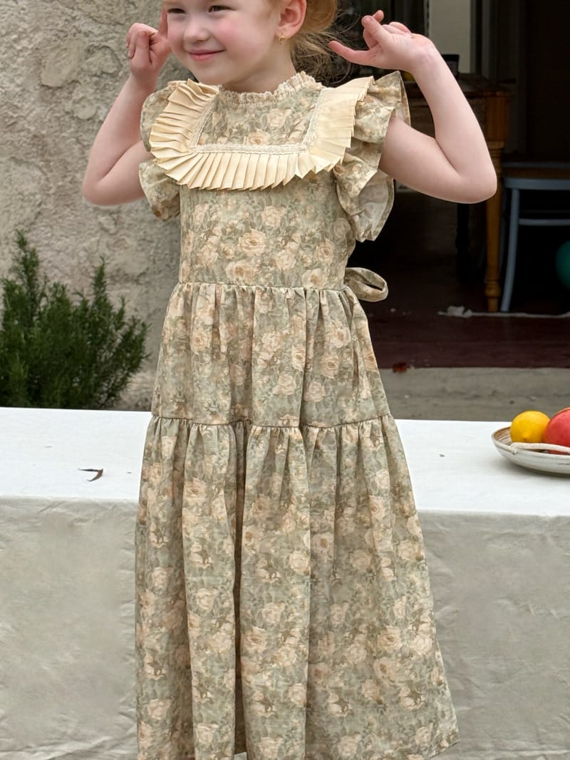 Tiered Pleated Ruffle Floral Dress 花柄 コットン フレンチスリーブワンピース【mh0012808】 Chengle 半袖ワンピース