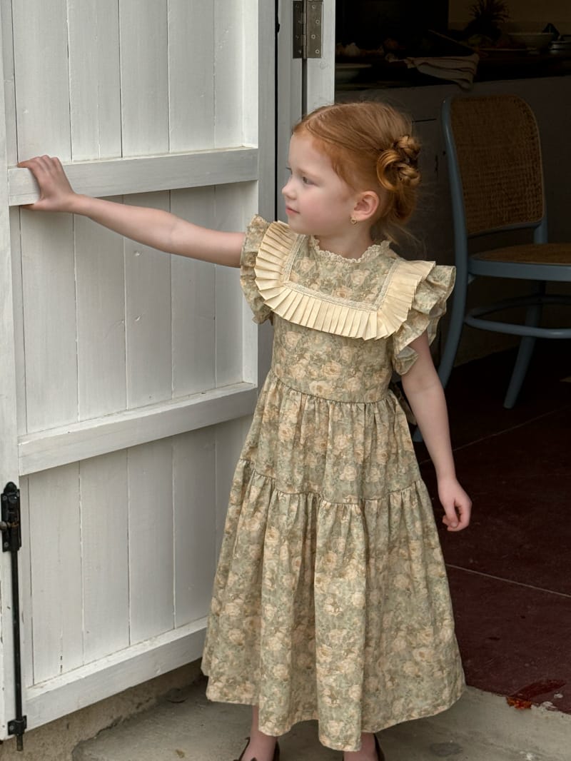 Tiered Pleated Ruffle Floral Dress 花柄 コットン フレンチスリーブワンピース【mh0012808】 Chengle 半袖ワンピース