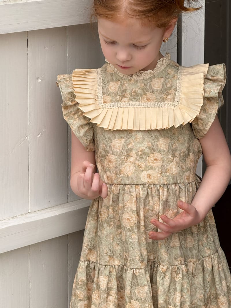 Tiered Pleated Ruffle Floral Dress 花柄 コットン フレンチスリーブワンピース【mh0012808】 Chengle 半袖ワンピース