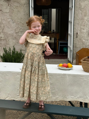 Tiered Pleated Ruffle Floral Dress 花柄 コットン フレンチスリーブワンピース【mh0012808】 Chengle 半袖ワンピース