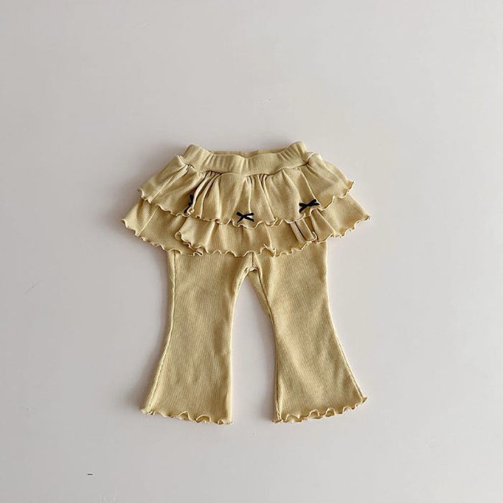 Tiered Skirt Ribbed Flared Pants ストライプフリル付ロングパンツ【mh0012935】 Yellow / 73cm yi nian ni レギンスパンツ
