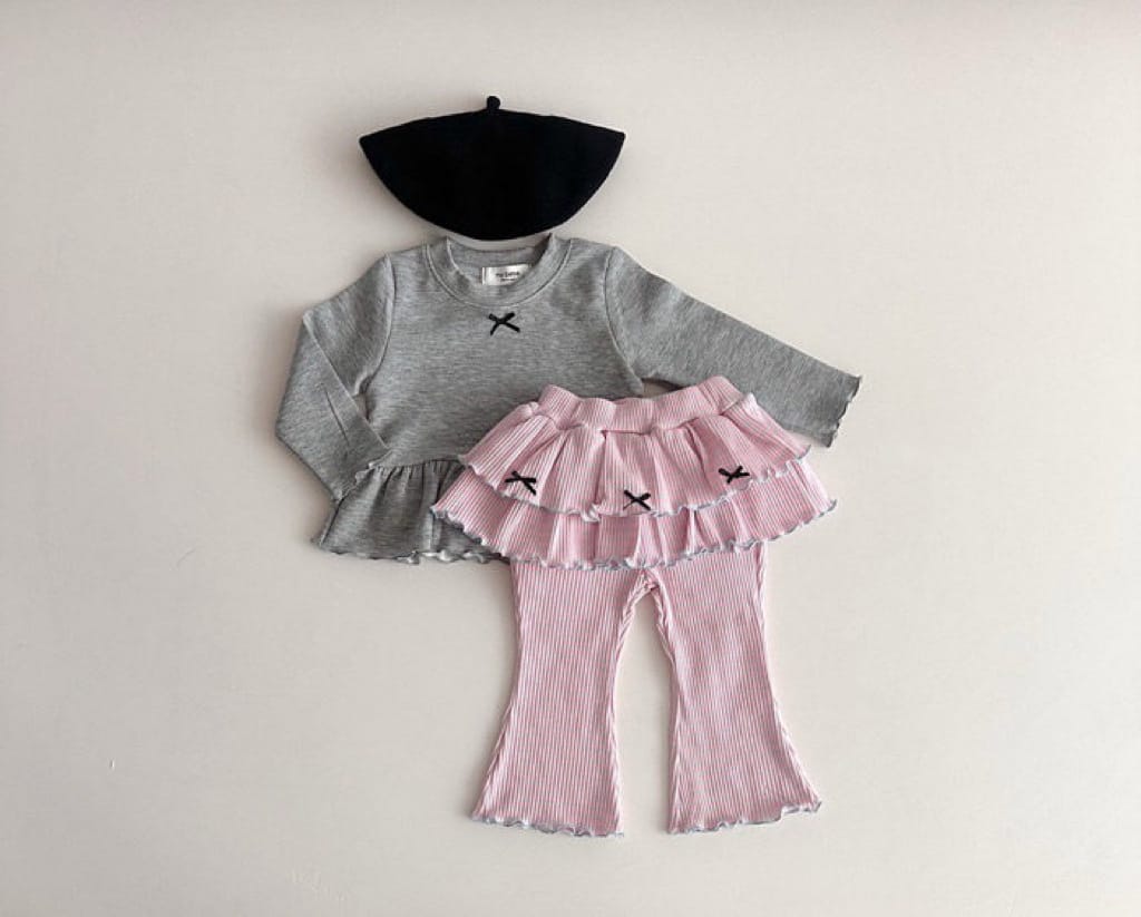 Tiered Skirt Ribbed Flared Pants ストライプフリル付ロングパンツ【mh0012935】 yi nian ni レギンスパンツ