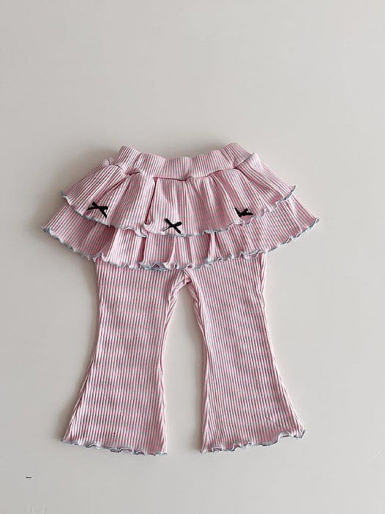 Tiered Skirt Ribbed Flared Pants ストライプフリル付ロングパンツ【mh0012935】 yi nian ni レギンスパンツ