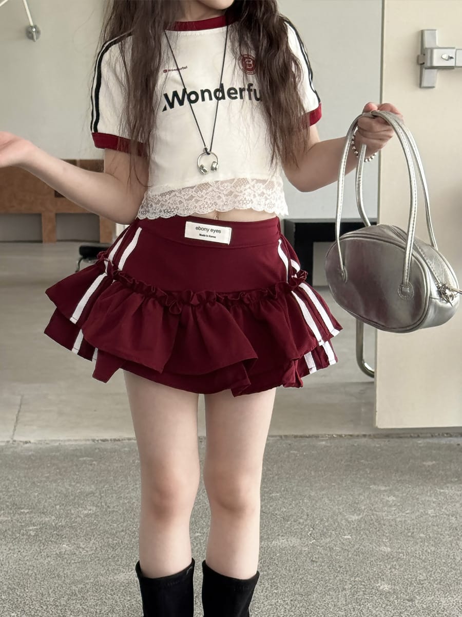 Tiered Sporty Skirt ティアード ミニスカート【mh0013072】 Burgundy / 100cm mamahalo kids スカート