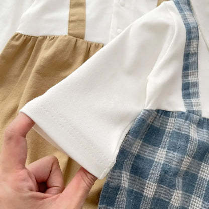 長袖ロンパース ベビーロンパース 蝶ネクタイサスペンダードッキング長袖ボディスーツ 2カラー【mh0007300】