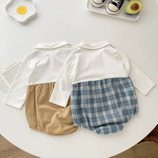 長袖ロンパース ベビーロンパース 蝶ネクタイサスペンダードッキング長袖ボディスーツ 2カラー【mh0007300】