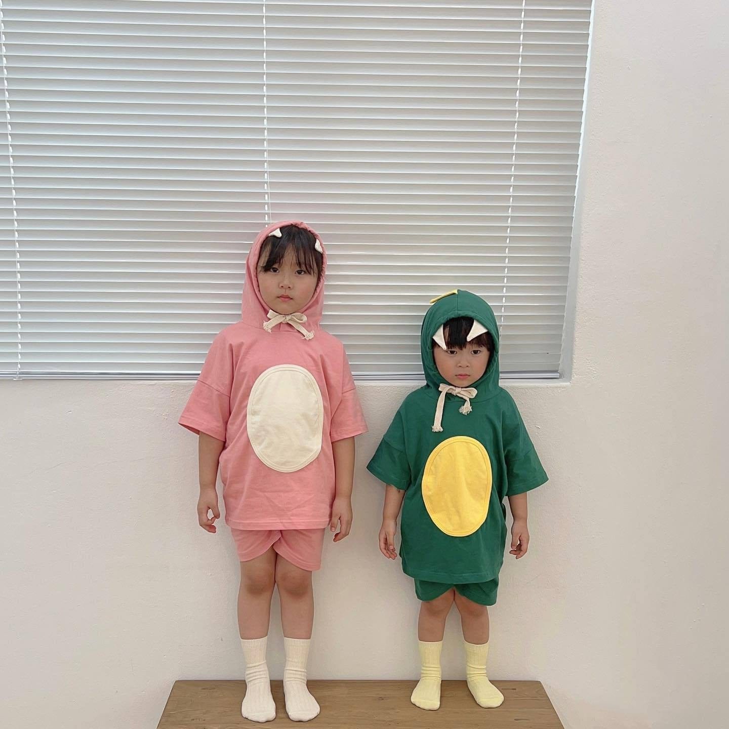 半袖セットアップ ベビーキッズセットアップ 2点セット 恐竜ダイナソーコスチュームフーディ半袖トップス+ショートパンツ【mh0009089】