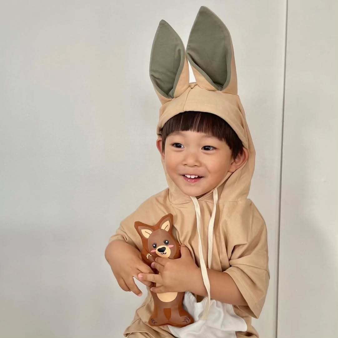 半袖セットアップ ベビーキッズセットアップ 2点セット カンガルーコスチューム耳付きフーディポケット半袖トップス+ショートパンツ【mh0009090】