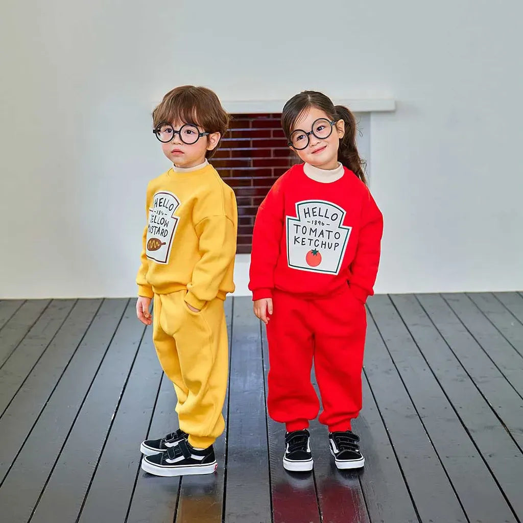 長袖 ケチャップ/マスタードロゴスウェット上下セットアップ 2点セット【mh0011173】