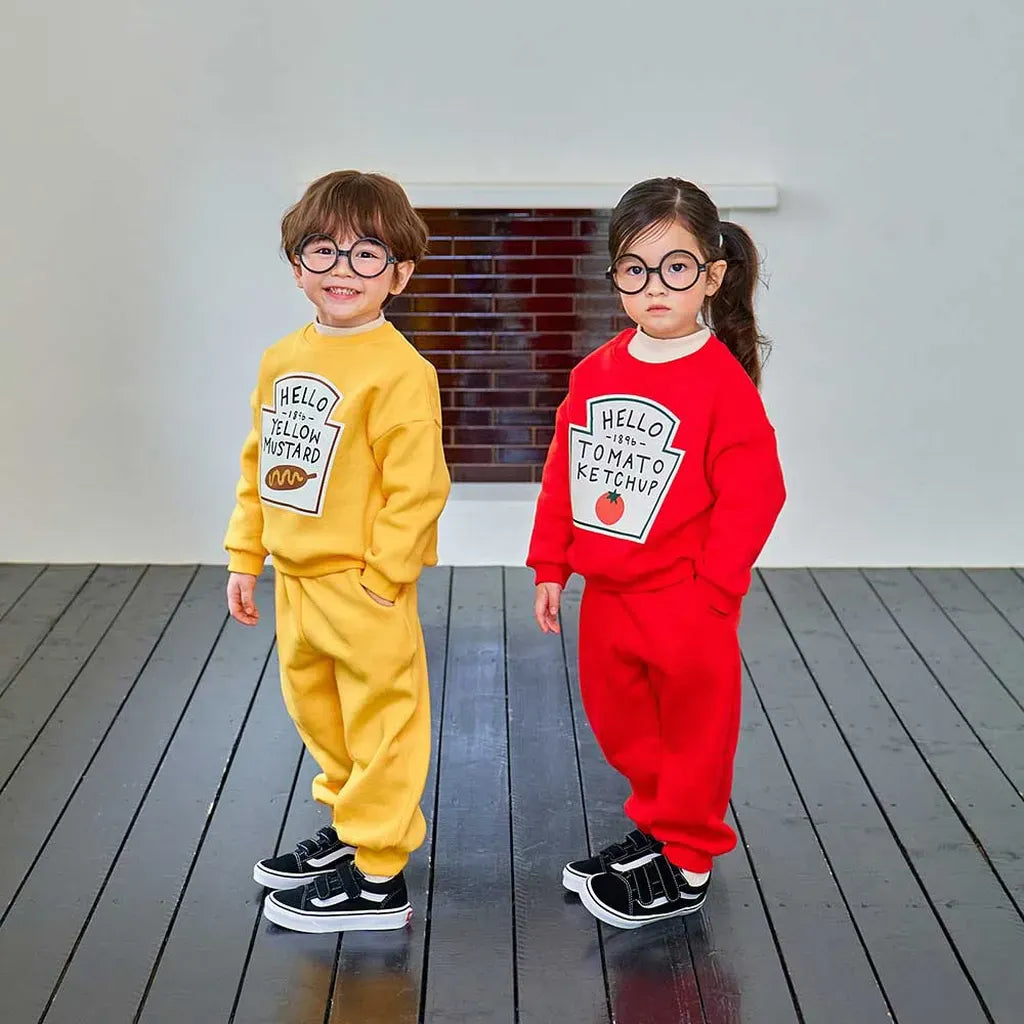 長袖 ケチャップ/マスタードロゴスウェット上下セットアップ 2点セット【mh0011173】