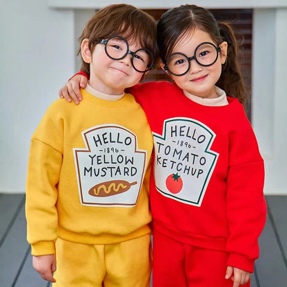 長袖 ケチャップ/マスタードロゴスウェット上下セットアップ 2点セット【mh0011173】