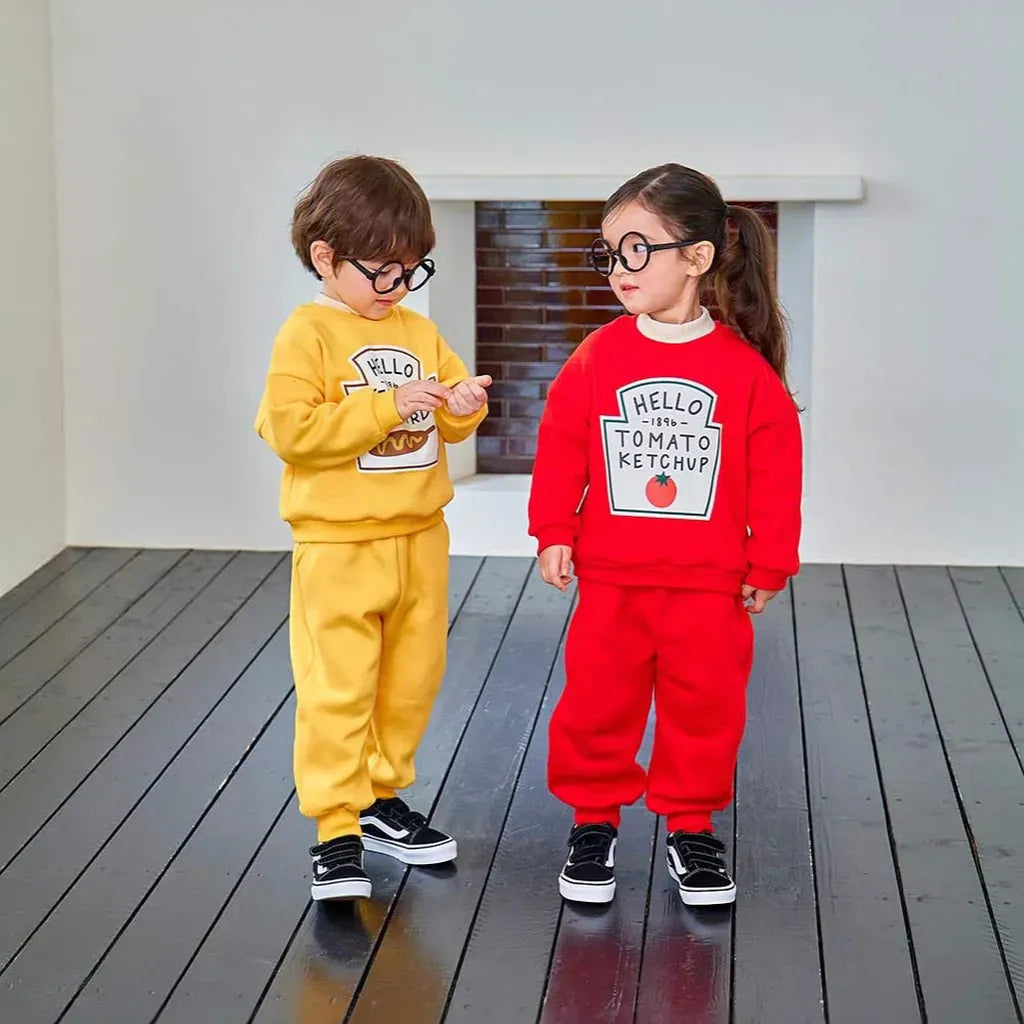 長袖 ケチャップ/マスタードロゴスウェット上下セットアップ 2点セット【mh0011173】