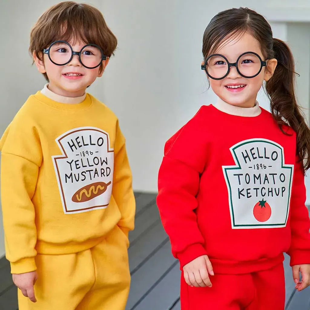 長袖 ケチャップ/マスタードロゴスウェット上下セットアップ 2点セット【mh0011173】