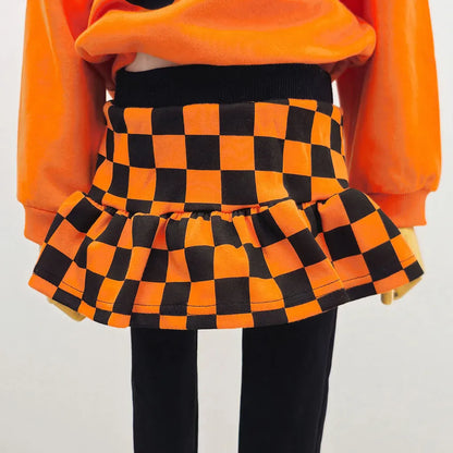 長袖セットアップ ハロウィンかぼちゃチェッカーボーイズ/ガールズセットアップ 2点セット【mh0011182】