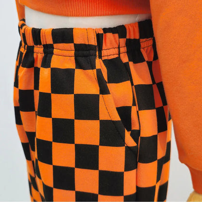 長袖セットアップ ハロウィンかぼちゃチェッカーボーイズ/ガールズセットアップ 2点セット【mh0011182】