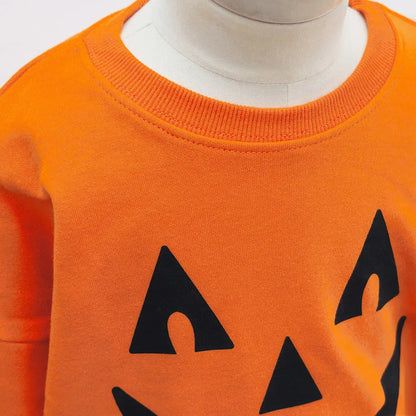 長袖セットアップ ハロウィンかぼちゃチェッカーボーイズ/ガールズセットアップ 2点セット【mh0011182】