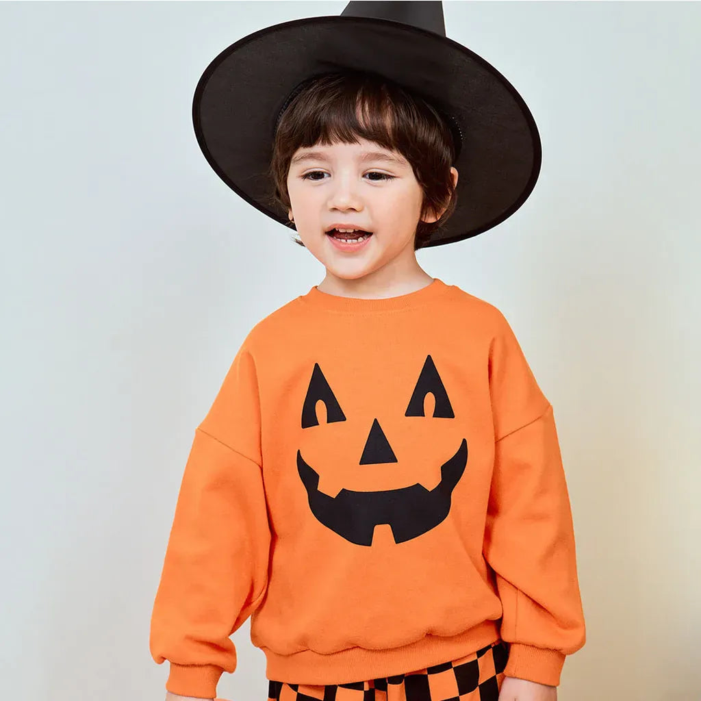 長袖セットアップ ハロウィンかぼちゃチェッカーボーイズ/ガールズセットアップ 2点セット【mh0011182】