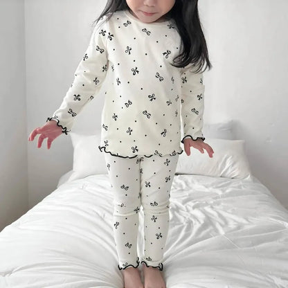 長袖パジャマ リボンプリントメロウフリルセットアップ パジャマ 2点セット【mh0011201】