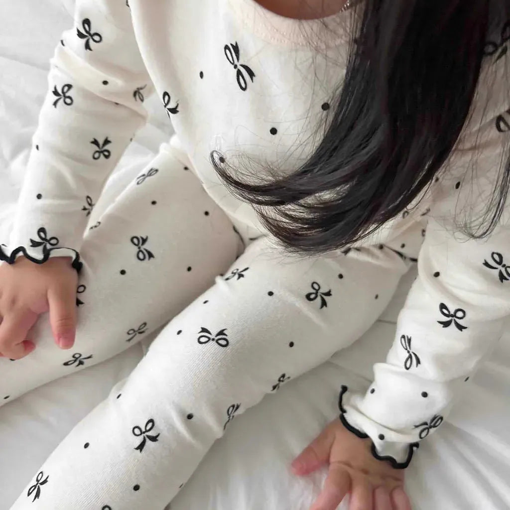 長袖パジャマ リボンプリントメロウフリルセットアップ パジャマ 2点セット【mh0011201】