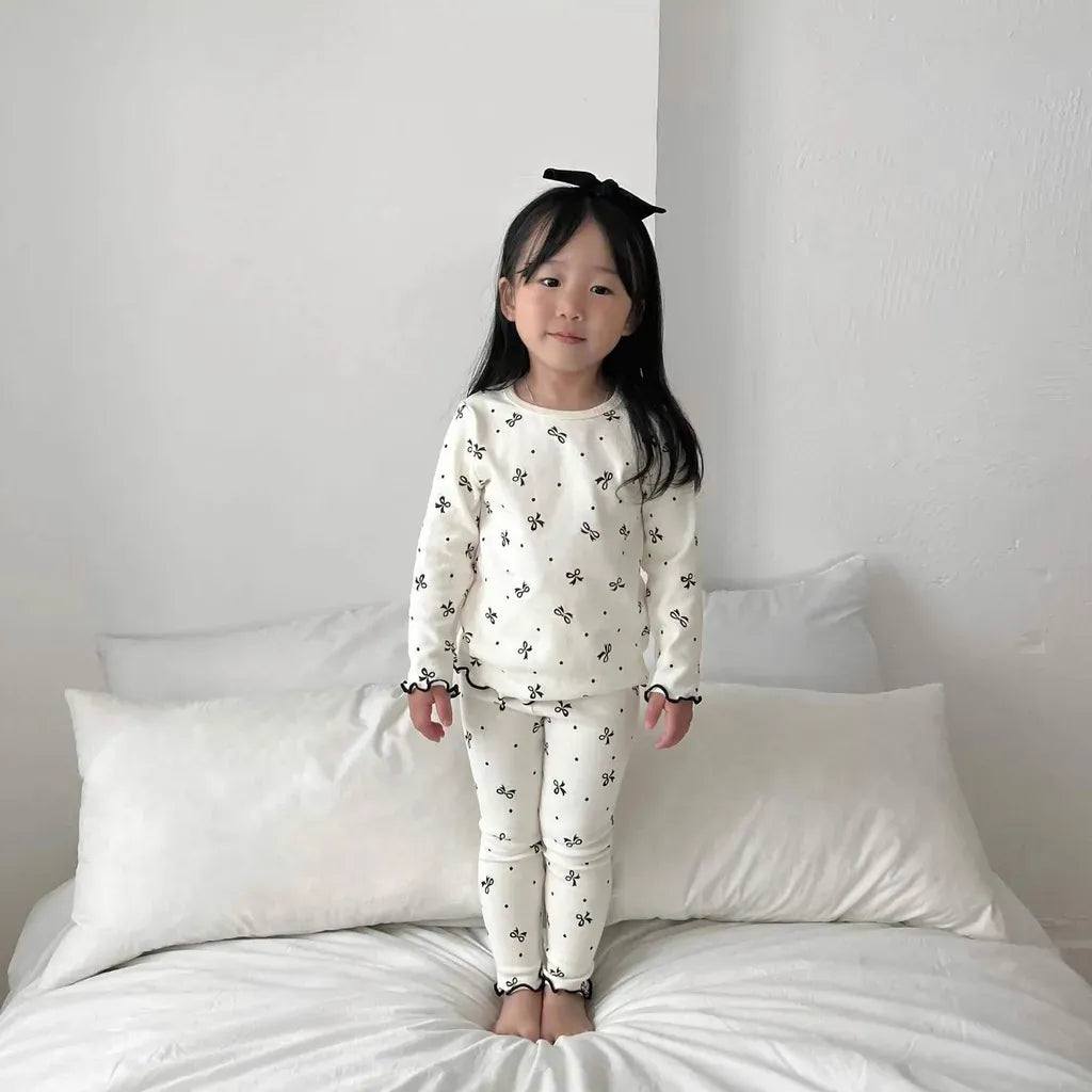 長袖パジャマ リボンプリントメロウフリルセットアップ パジャマ 2点セット【mh0011201】