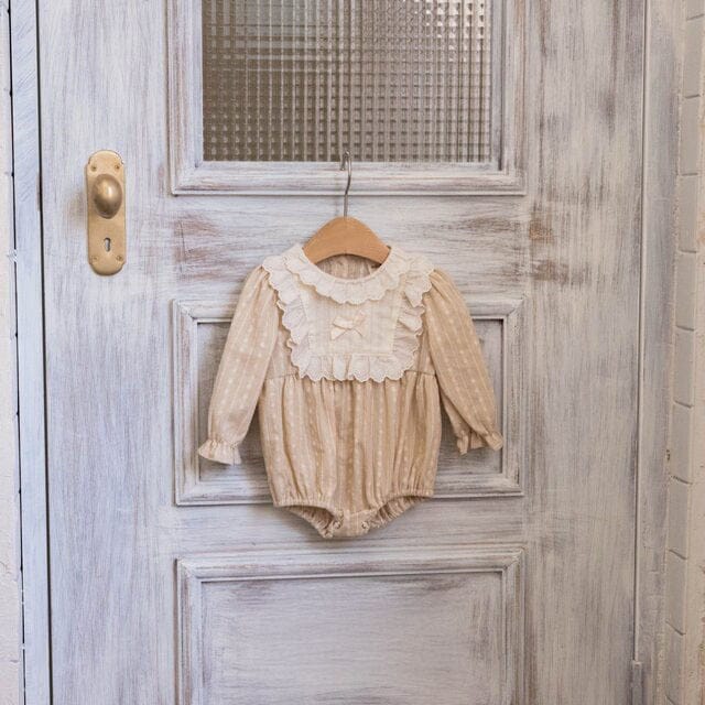 長袖ロンパース Apricot / 66cm レースフリルリボン長袖ロンパース【mh0011199】