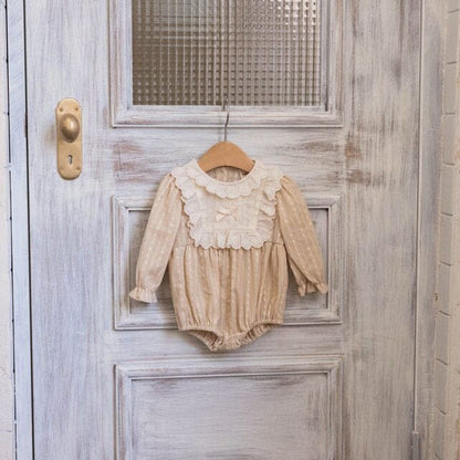 長袖ロンパース Apricot / 66cm レースフリルリボン長袖ロンパース【mh0011199】
