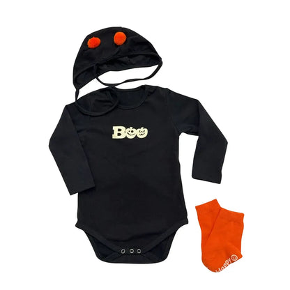 長袖ロンパース Black / 66cm ハロウィンおばけロンパース+帽子セット【mh0011191】
