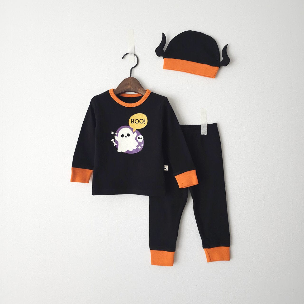 長袖セットアップ Black / 73cm ハロウィンコスチューム おばけ長袖セットアップ 3点セット【mh0010555】