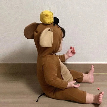 長袖ロンパース brown / 66cm ベビー ねずみ 耳付きフード ロンパース ハロウィーン コスチューム【mh0000102】