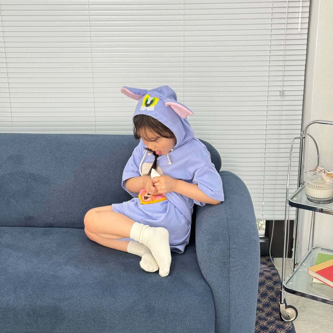 半袖セットアップ cat / 73cm ベビーキッズセットアップ 3点セット ねこネズミフーディ半袖トップス+ショートパンツ+ポシェット トムとジェリーコスチューム【mh0009086】