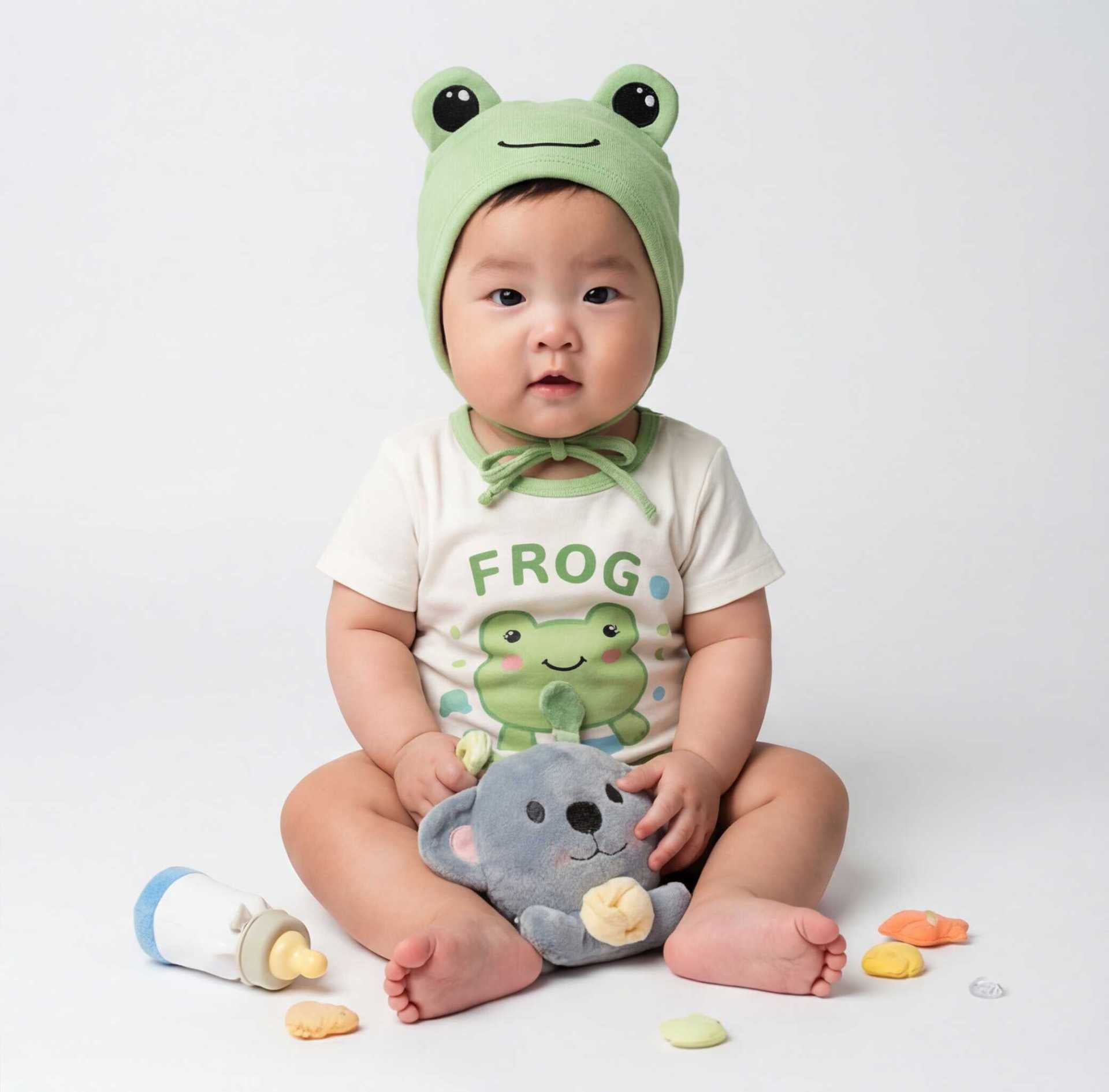 半袖ロンパース Frog Shape Short Sleeve Jumpsuit カエルデザイン 半袖 ロンパース【mh0012231】