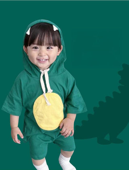 半袖セットアップ Green / 73cm ベビーキッズセットアップ 2点セット 恐竜ダイナソーコスチュームフーディ半袖トップス+ショートパンツ【mh0009089】