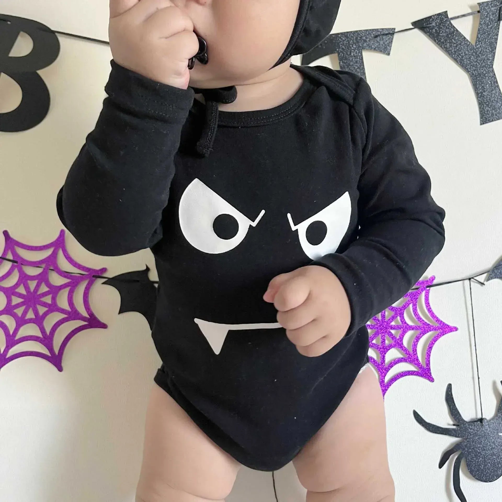 長袖ロンパース ベビーロンパース ハロウィンコスチューム帽子セット Halloween 👻【mh0007306】