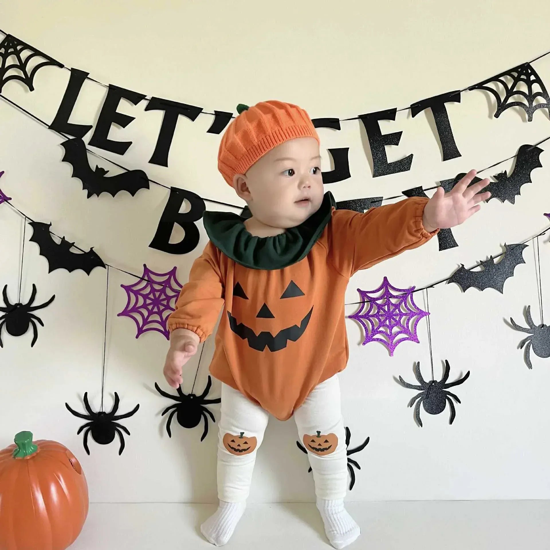 長袖ロンパース ベビーロンパースタイツ ハロウィンコスチュームパンプキンボディスーツ/レギンスパンツ Halloween 👻【mh0007307】