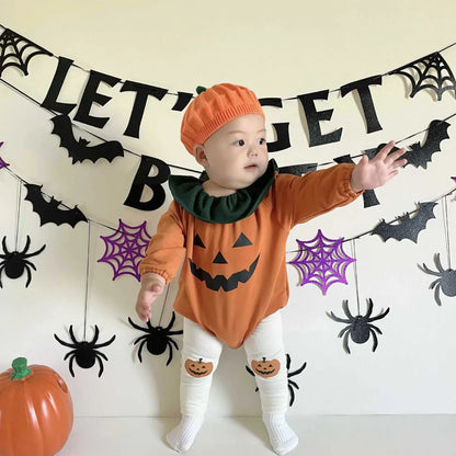 長袖ロンパース ベビーロンパースタイツ ハロウィンコスチュームパンプキンボディスーツ/レギンスパンツ Halloween 👻【mh0007307】