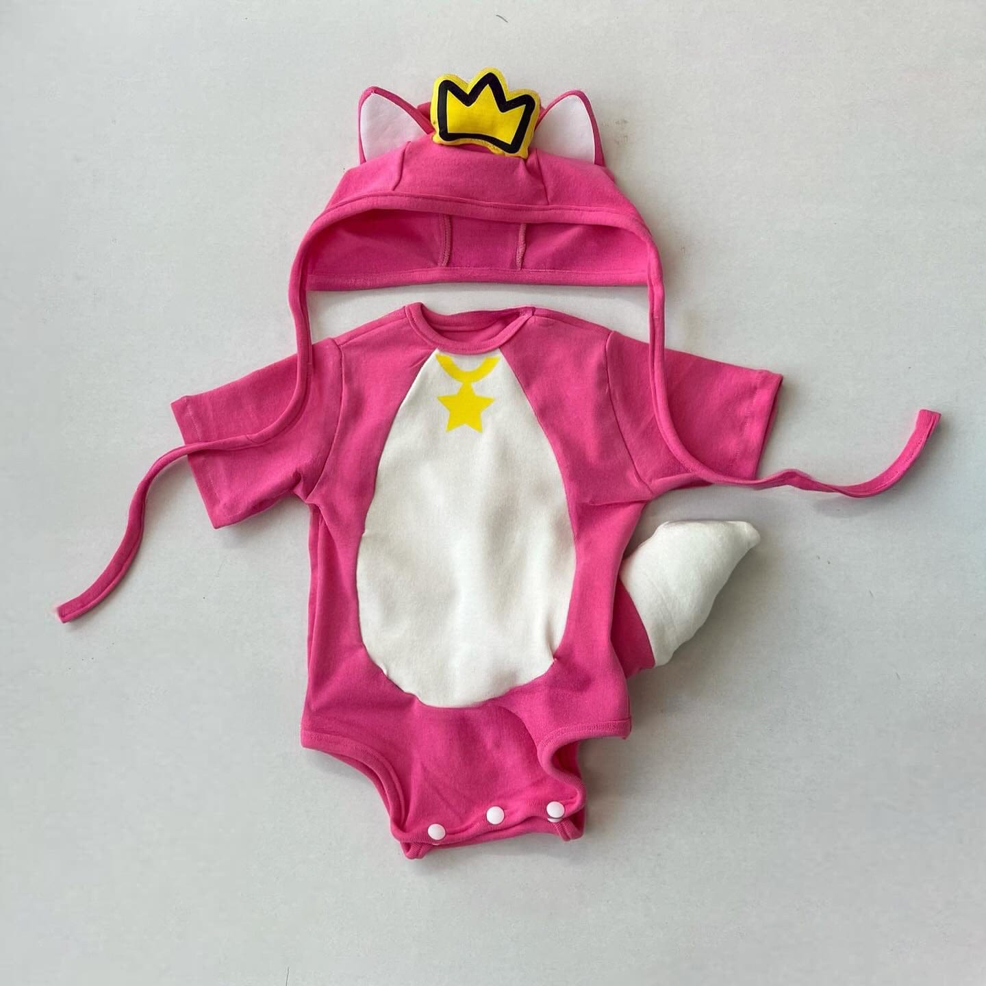 半袖ロンパース Little Fox / 66cm ベビーロンパース キツネコスチュームしっぽ付き半袖ボディスーツ+帽子セット【mh0009088】