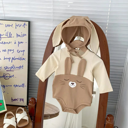 半袖ロンパース ベビー うさぎ うさ耳 バニー ドッキング 半袖 ロンパース 耳帽子 セット ピンク アプリコット ユニセックス【mh0001994】