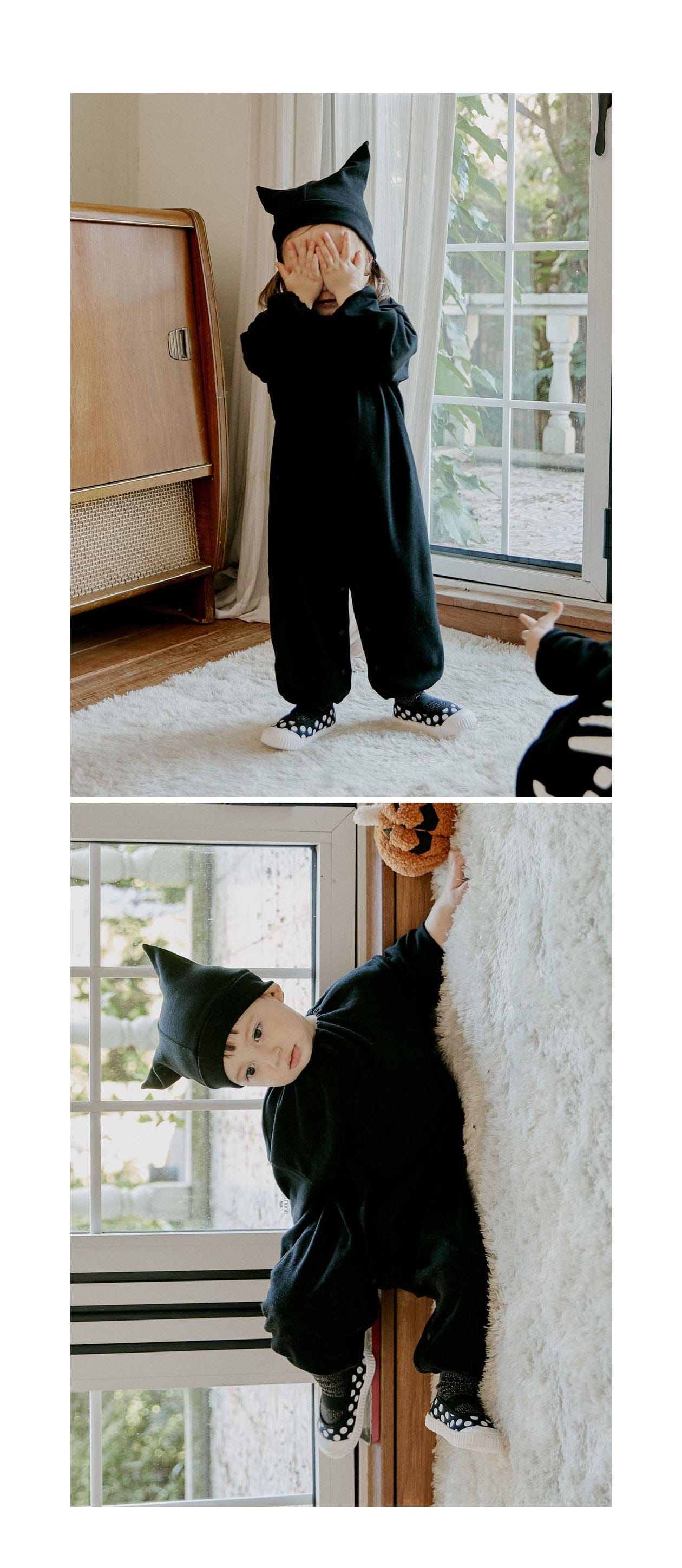 長袖ジャンプスーツ ハロウィンコスチューム スケルトン骸骨ジャンプスーツ/おばけフード帽子【mh0010542】