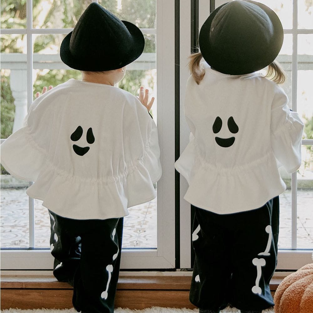 長袖ジャンプスーツ ハロウィンコスチューム スケルトン骸骨ジャンプスーツ/おばけフード帽子【mh0010542】