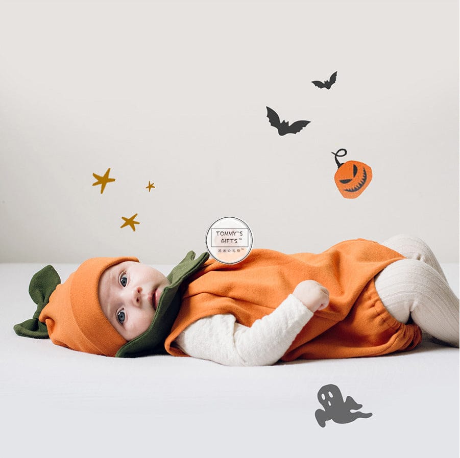 ロンパースセットアップ ハロウィンコスチューム かぼちゃノースリーブロンパース+帽子セット【mh0010548】