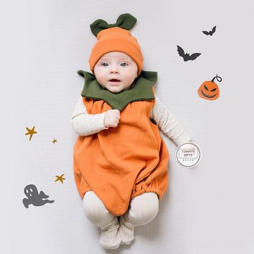 ロンパースセットアップ ハロウィンコスチューム かぼちゃノースリーブロンパース+帽子セット【mh0010548】
