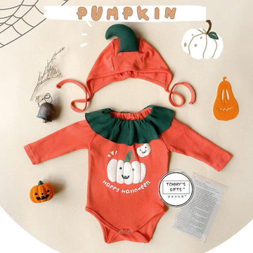 長袖ロンパース ハロウィンコスチューム パンプキン長袖ロンパース+帽子セット【mh0010549】
