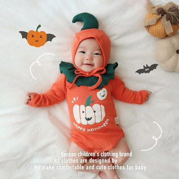 長袖ロンパース ハロウィンコスチューム パンプキン長袖ロンパース+帽子セット【mh0010549】